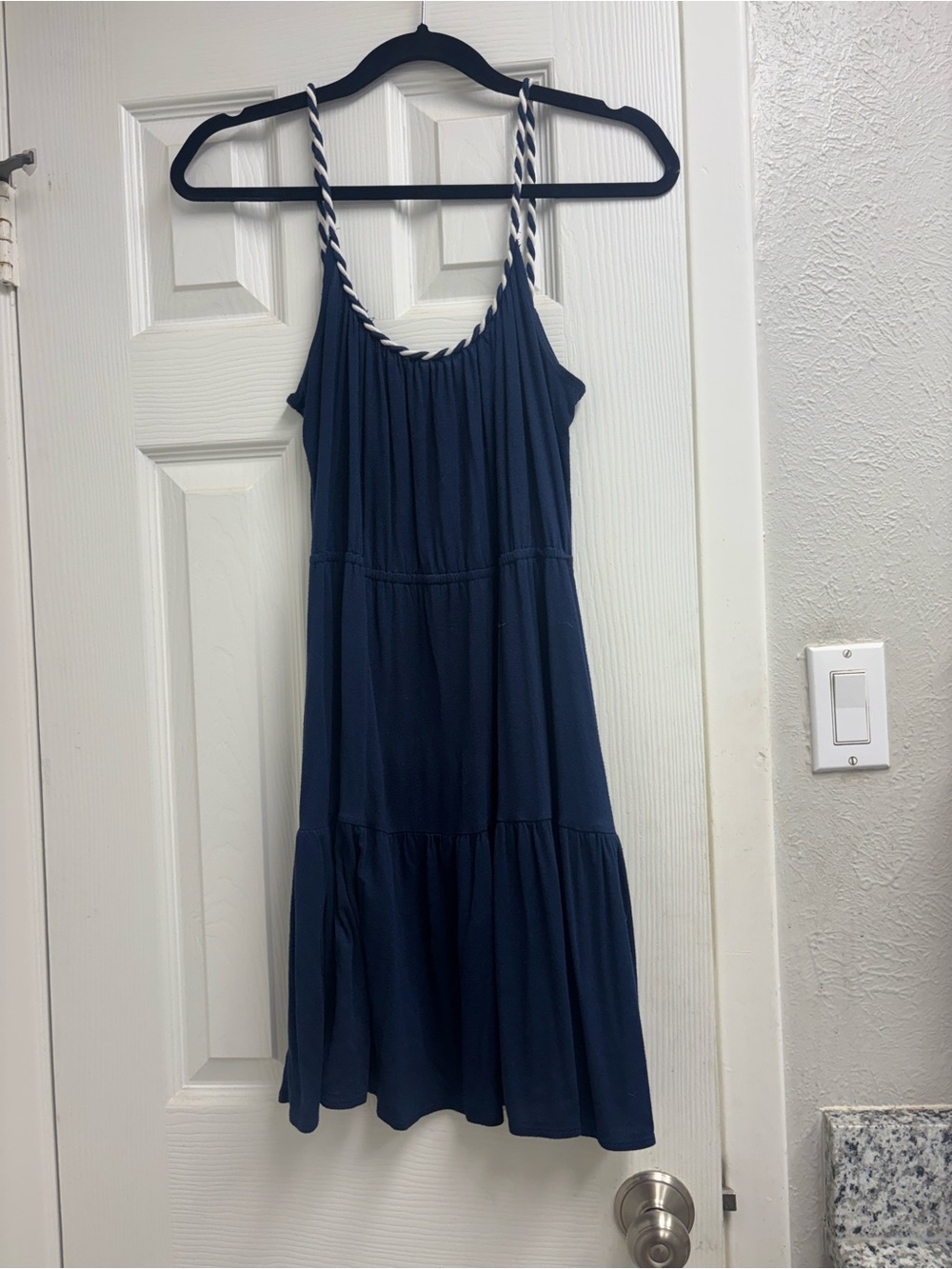 Soprano Blue Tiered Sundress with Striped Rope Straps